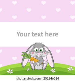 Rabbit Sitting On The Lawn. Cute Card.