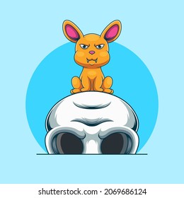 rabbit sitting on skull vector illustration