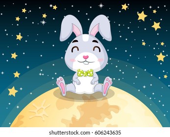 Rabbit sitting on the surface of the full moon