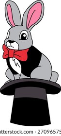 A rabbit is sitting on top hat