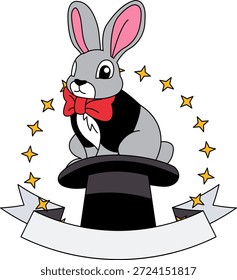 A rabbit is sitting on top of a hat logo
