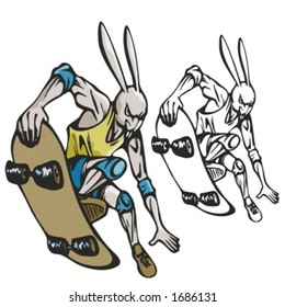 Rabbit Skateboarding Mascot. Great for t-shirt designs, school mascot logo and any other design work. Ready for vinyl cutting.