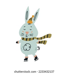 Rabbit skates on white background