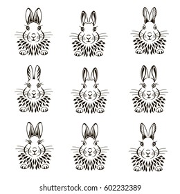 Rabbit sketch. Happy Easter celebration. Funny Bunny set. Vector illustration with hand drawn.