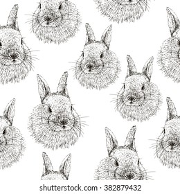 
Rabbit sketch seamless pattern. Hand drawn vector illustration.