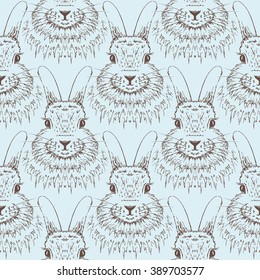 Rabbit sketch seamless pattern. Hand drawn vector illustration.