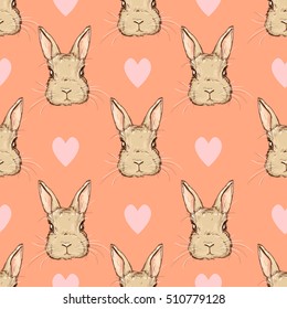 Rabbit sketch vector illustration seamless. pattern. design greeting card for valentine's day. 