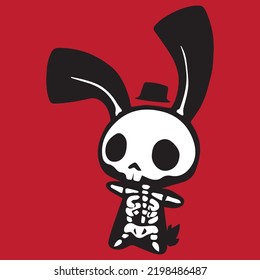 Rabbit skull illustration  xray rabbit  white art  horror  sign  bone  skeleton cartoon  animal design  face symbol