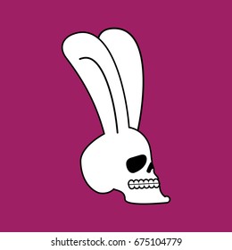 Rabbit skull. White  bunny with skeleton head with ears

