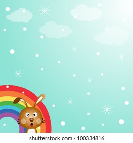 Rabbit in the sky with rainbow