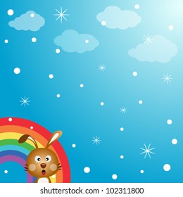 Rabbit in the sky with rainbow