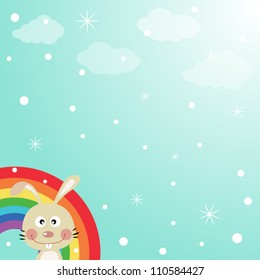 Rabbit in the sky with rainbow