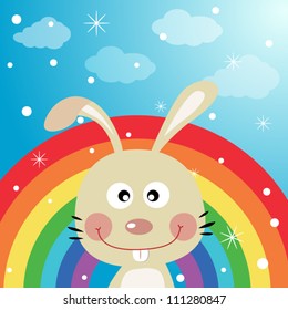 Rabbit in the sky with rainbow