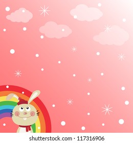 Rabbit in the sky with rainbow