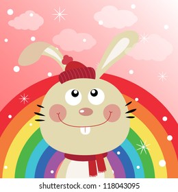 Rabbit in the sky with rainbow