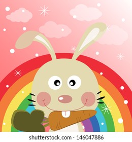 Rabbit in the sky with rainbow