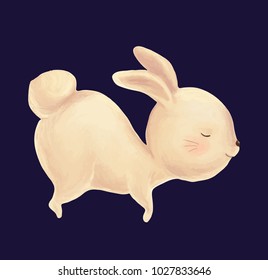 Rabbit sleep cute children print. Bunny night card. Illustration for kids birthday party, baby shower or childish design.