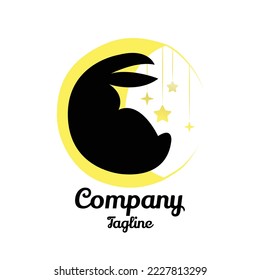 rabbit sleep on moon logo vector design illustration