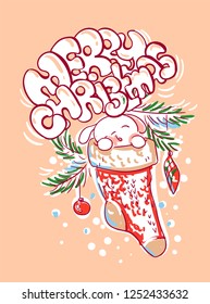 rabbit sleep socks christmas tree christmas card doodle style