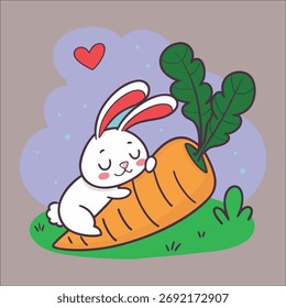 Conejo durmiendo en una zanahoria