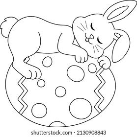 Rabbit Sleeping On Easter Egg Isolated Coloring 