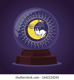 Rabbit sleeping on the moon Illustration doodle art