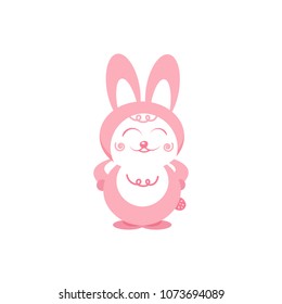 Rabbit smiles cartoon cute character pink pastels flat design isolated on white abstract background vector illustration