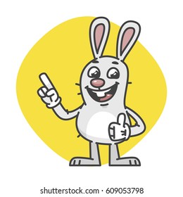 Rabbit Smiling Showing Thumbs Up and Pointing. Vector Illustration. Mascot Character.