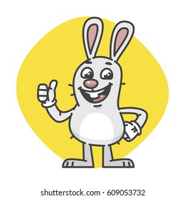 Rabbit Smiling Showing Thumbs Up. Vector Illustration. Mascot Character.