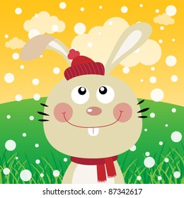 Rabbit with snow in the forest