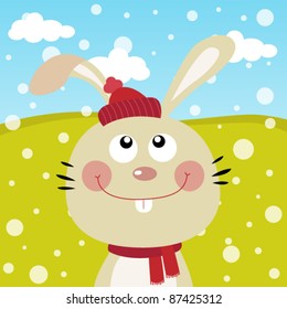 Rabbit with snow in the forest