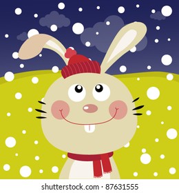 Rabbit with snow in the forest