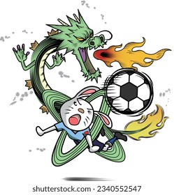 Un jugador de fútbol de conejo se dirige y dispara como un dragón