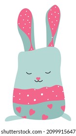 Rabbit soft toy of blue color. Handmade Easter decoration. Clipart.