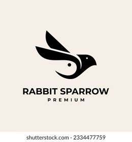RABBIT AND SPARROW NEGATIVE SPACE ANIMAL LOGO VECTOR ICON ILLUSTRATION