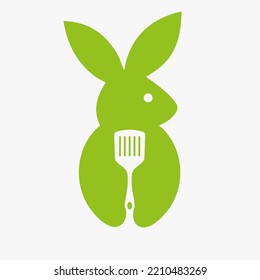 Rabbit Spatula Logo Negative Space Concept Vector Template. Rabbit Holding Spatula Symbol