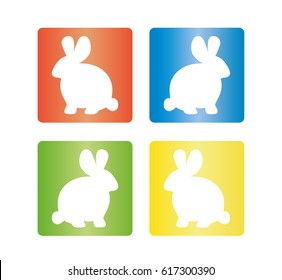 Rabbit square sticker / Bunny square logo - Vector illustration