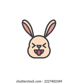 Icono de contorno emoticono relleno de la cara de pulverización de conejo, signo de vector de línea, pictograma colorido lineal aislado en blanco. Símbolo, ilustración del logotipo. Gráficos vectoriales