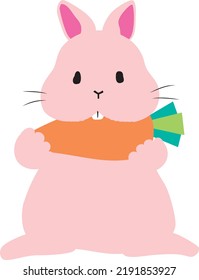 a rabbit is standing eating a carrot.