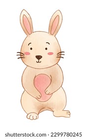 Rabbit is standing . Watercolor paint design . Cute animal cartoon character . Vector .