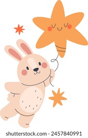 Rabbit With Star Balloon Vector Illustration