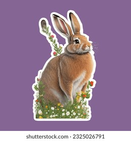 
Rabbit sticker vector template. Hare animal character for t shirt design, scrapbook, card, poster, invitation etc.