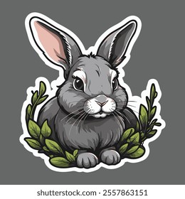 Rabbit Stickers vector style with Black background Single 