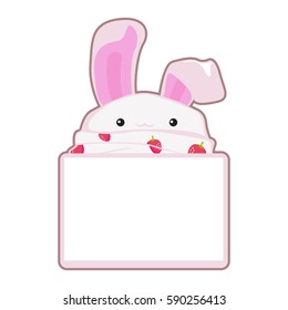 Rabbit strawberry scarf message speech bubble illustration