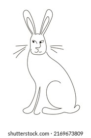 Rabbit in the style of a doodle. The hare is sitting. Animal. Cute funny cartoon vector illustration isolated on white background