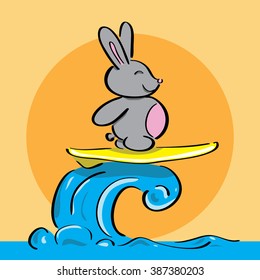 Rabbit Surf Vector Funny