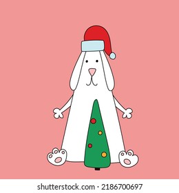 Rabbit symbol of 2023. Rabbit with Christmas tree. Calendar template.