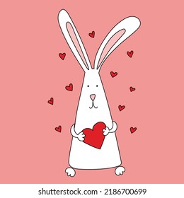 Rabbit symbol of 2023. Rabbit with hearts. Calendar template.