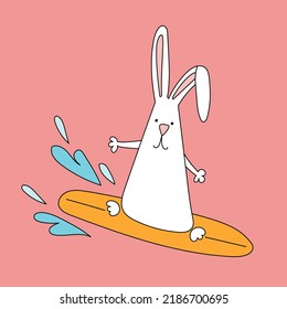 Rabbit symbol of 2023. Rabbit on the surf Calendar template.