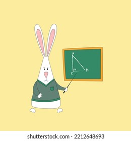 Rabbit symbol of 2023. Teacher of Maths. Vector hand drawn doodle